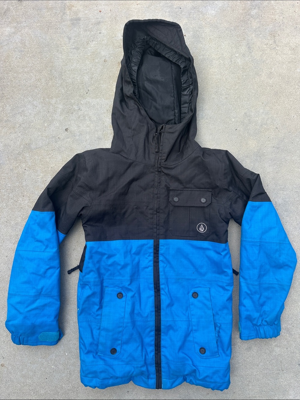 Volcom Kids Black and Bright Blue Hooded Colorblock Snow/Raincoat